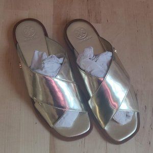 Tory Burch Gemma Spark Gold Leather Slide - 7